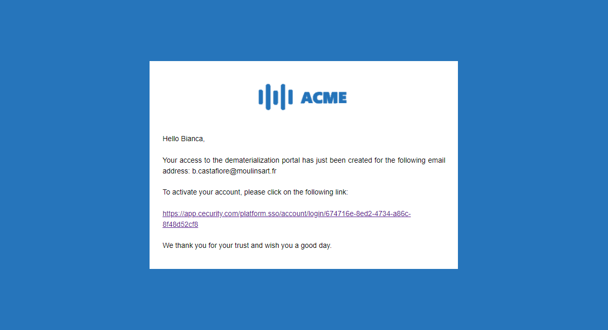 SSO account activation email