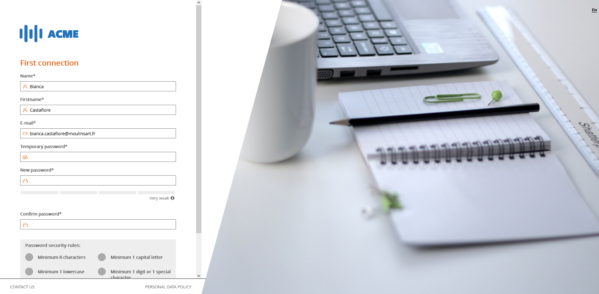 Local account activation page