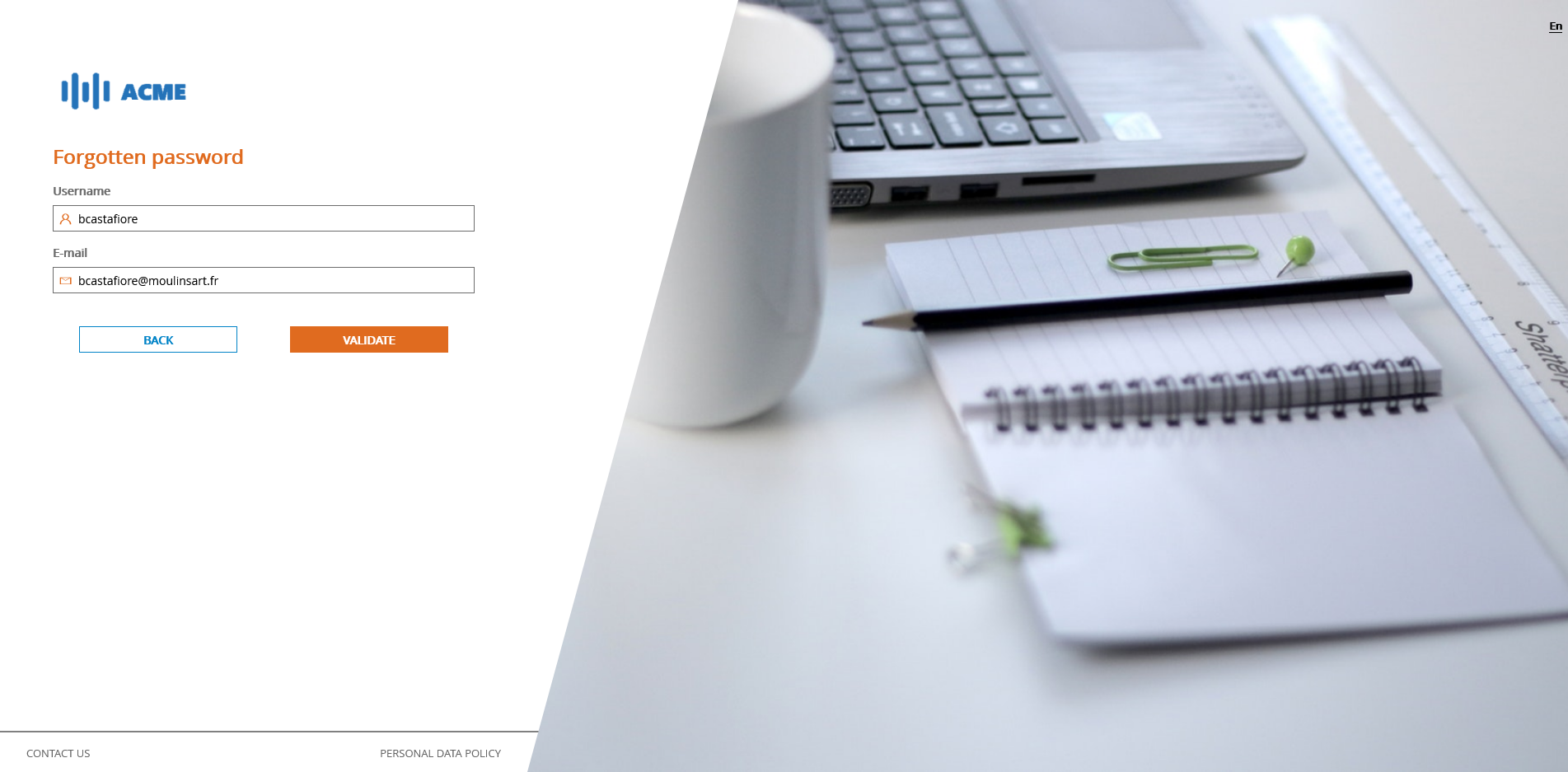 Password recovery page
