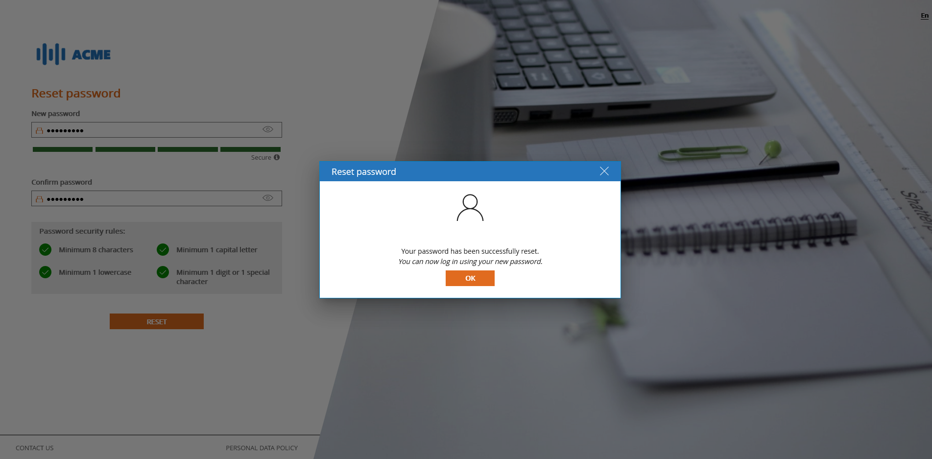 Password reset confirmation
