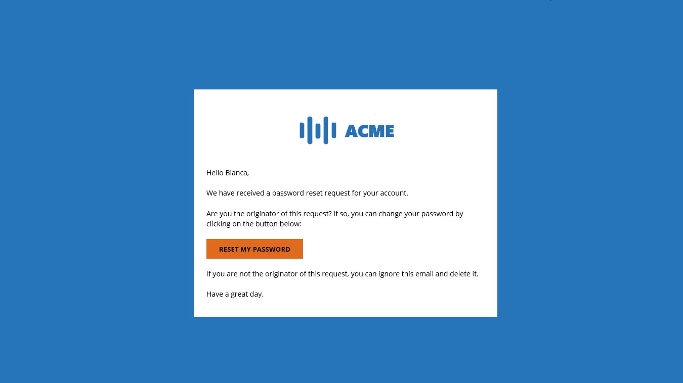 Password reset email