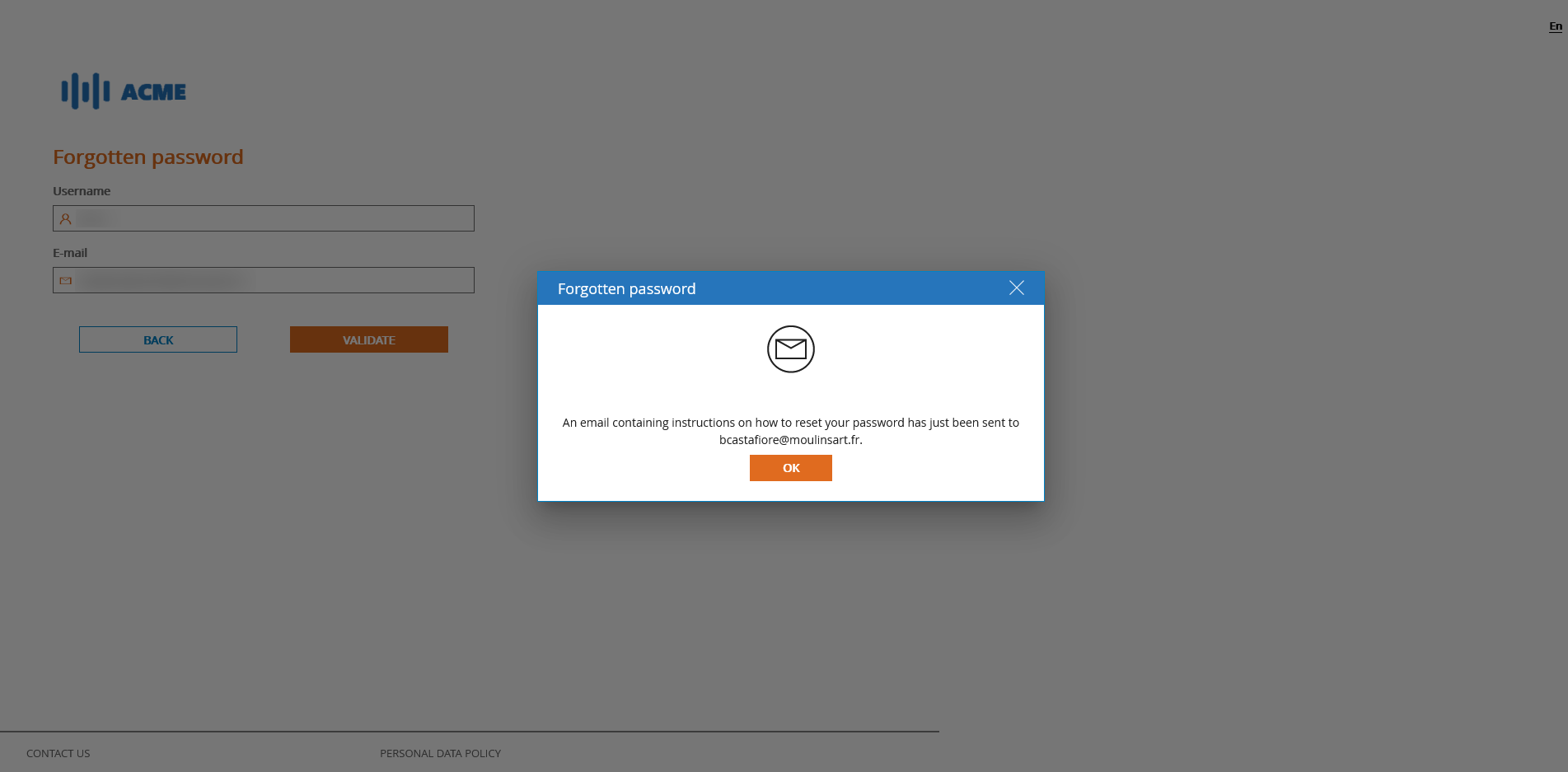 Confirmation of sent email