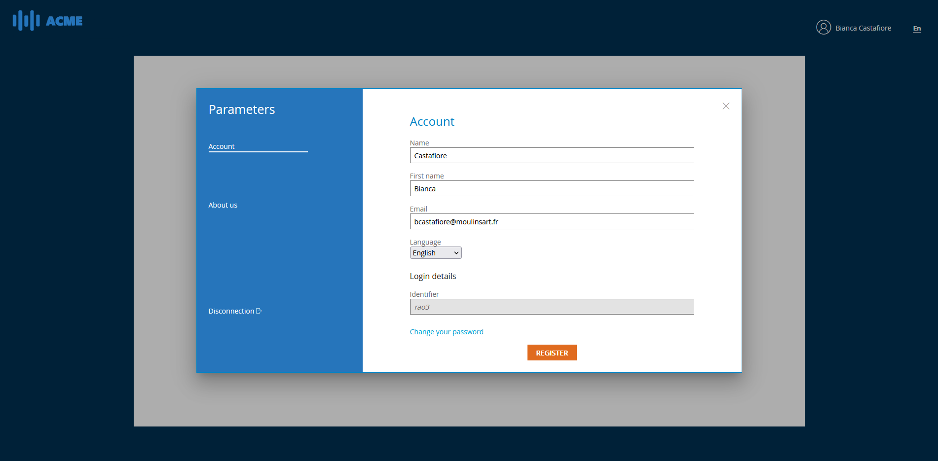 User account section