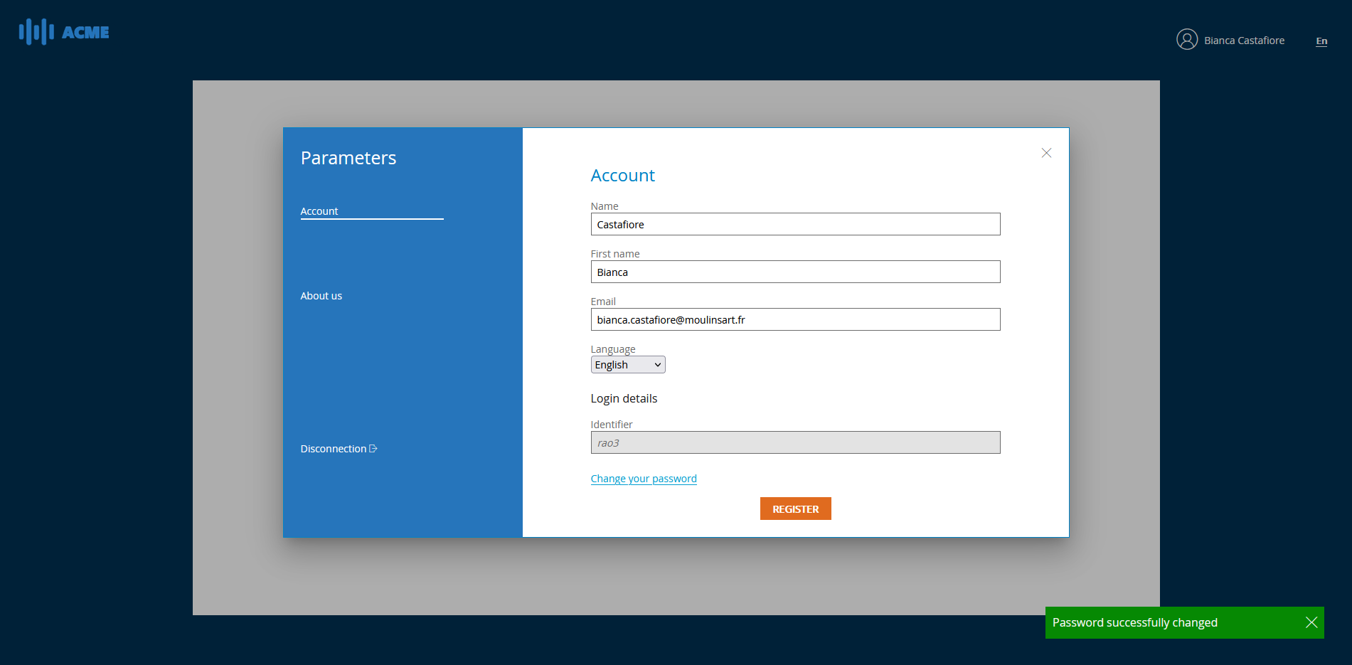Password change validated