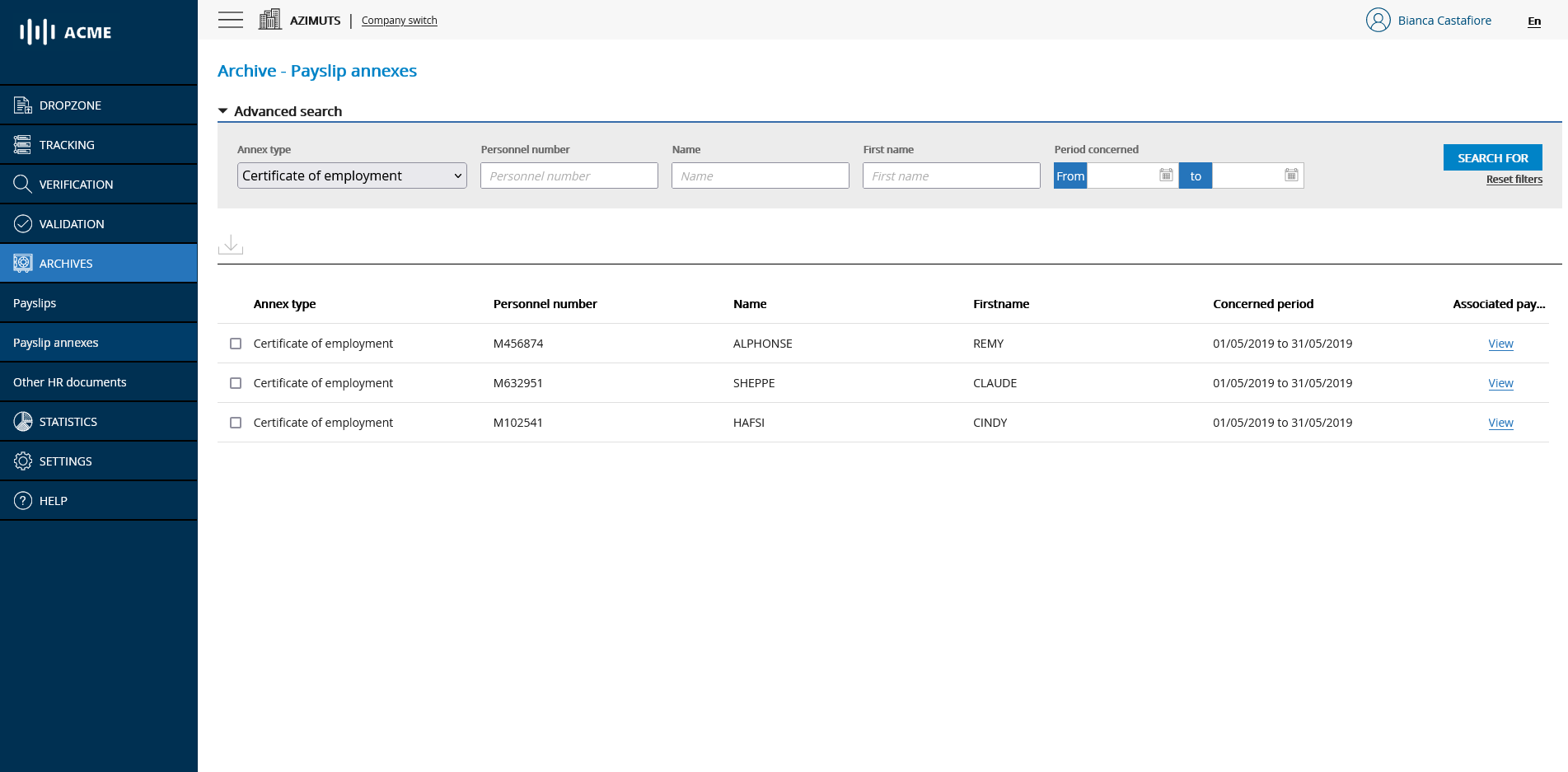 Pay slips annexes archive