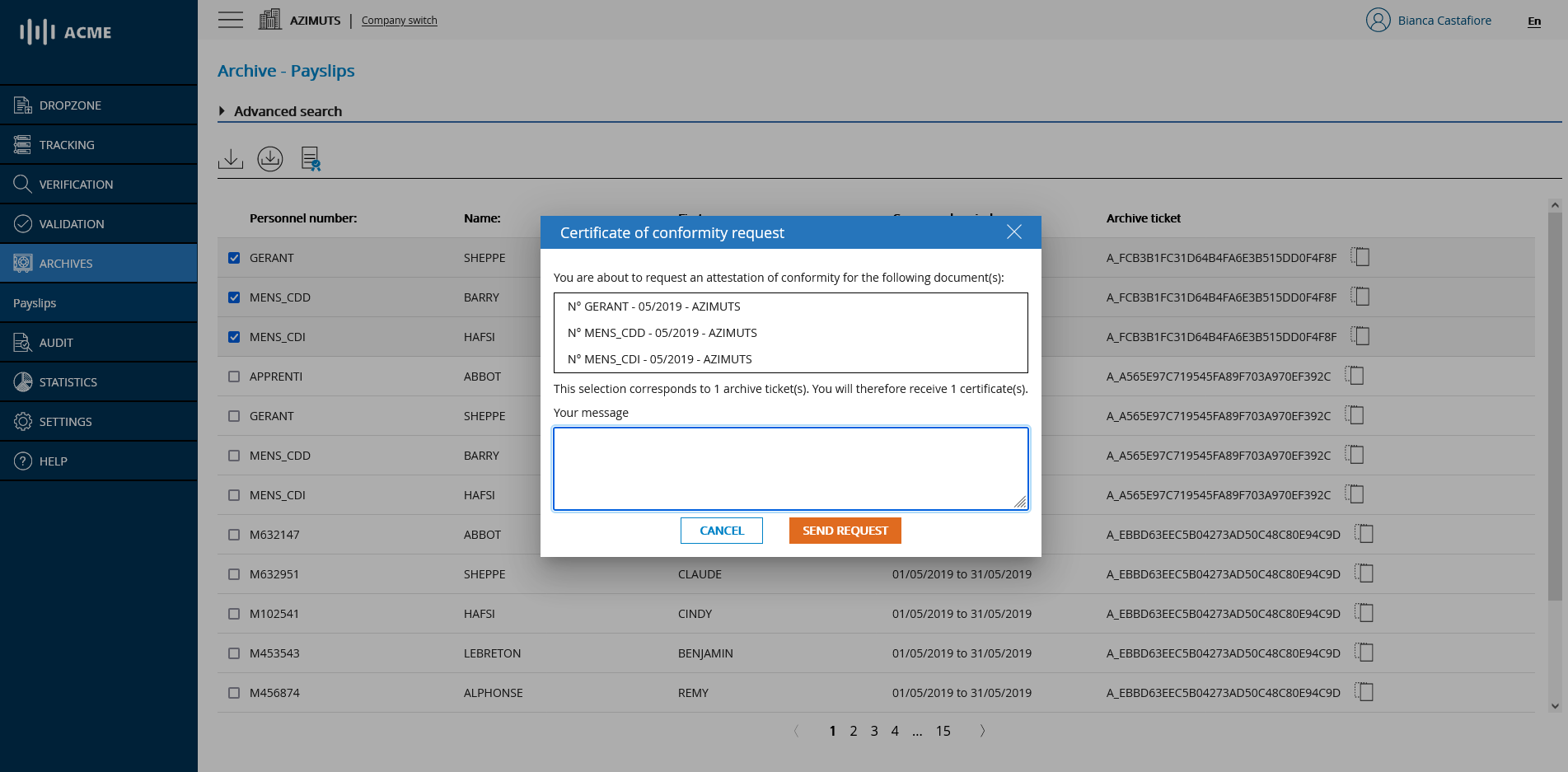 Request for a certificate of compliance