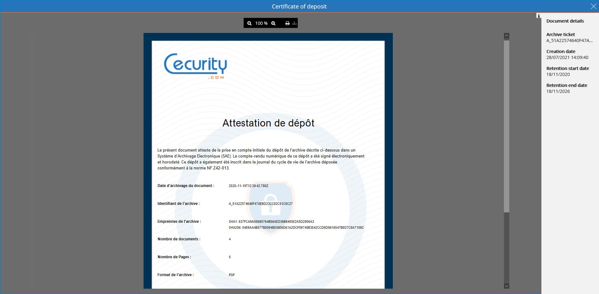 Certificate of deposit preview
