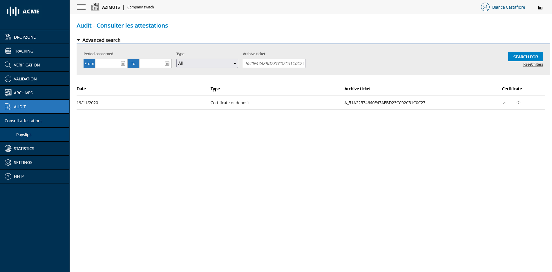 Search for a certificate of deposit