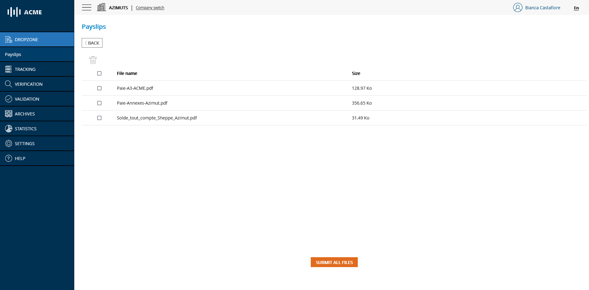 Document filing module - list mode