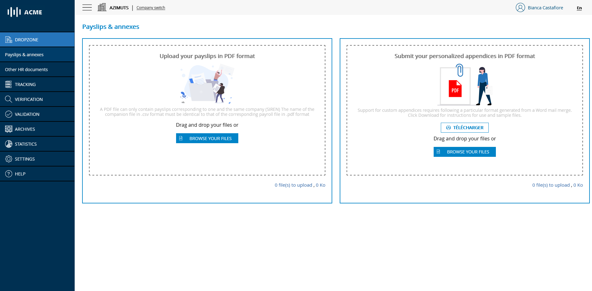 Module for filing pay slips with annexes (left)