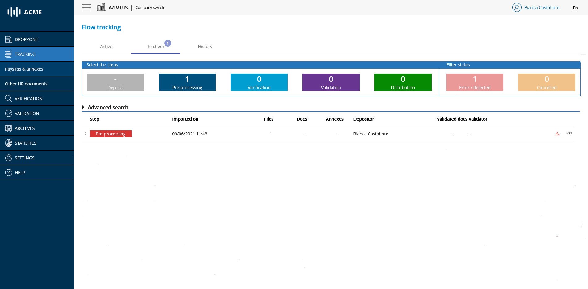 Flow monitoring screen - Flows to control
