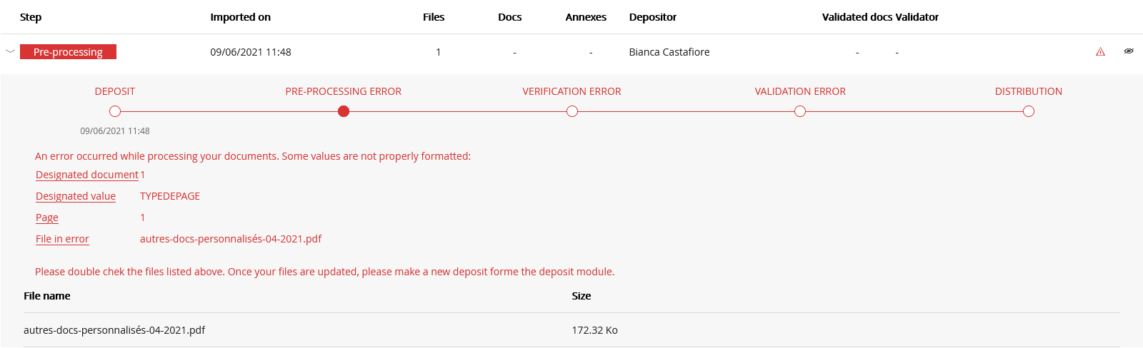 Flow tracking screen - Error details