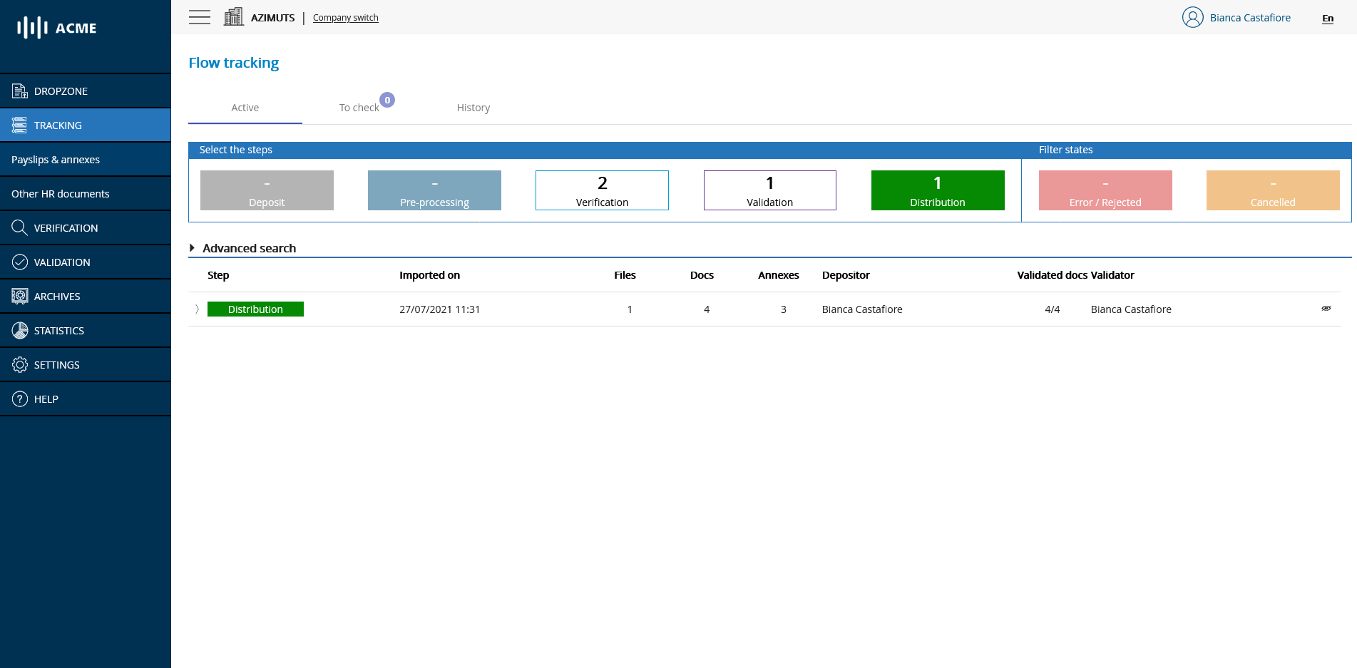 Flow tracking screen - Search by filters
