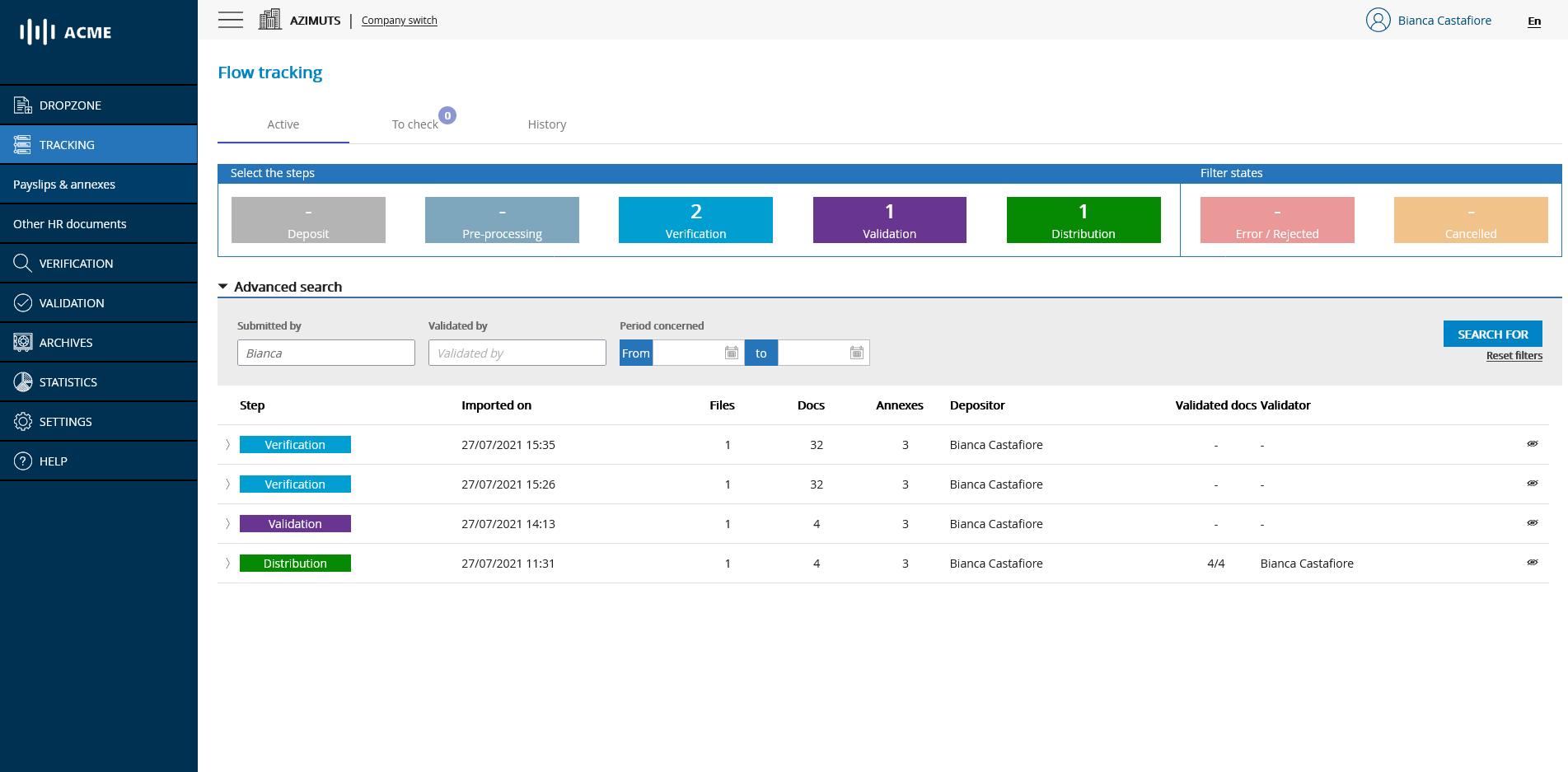 Flow Tracking Screen - Advanced Search