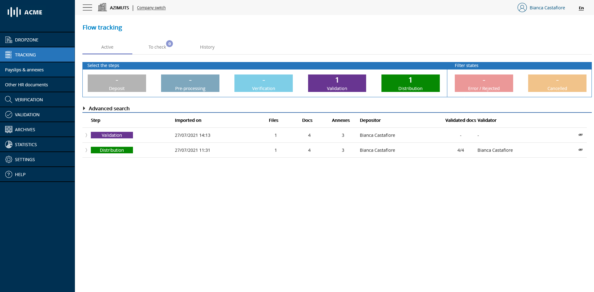 Flow tracking screen - general view