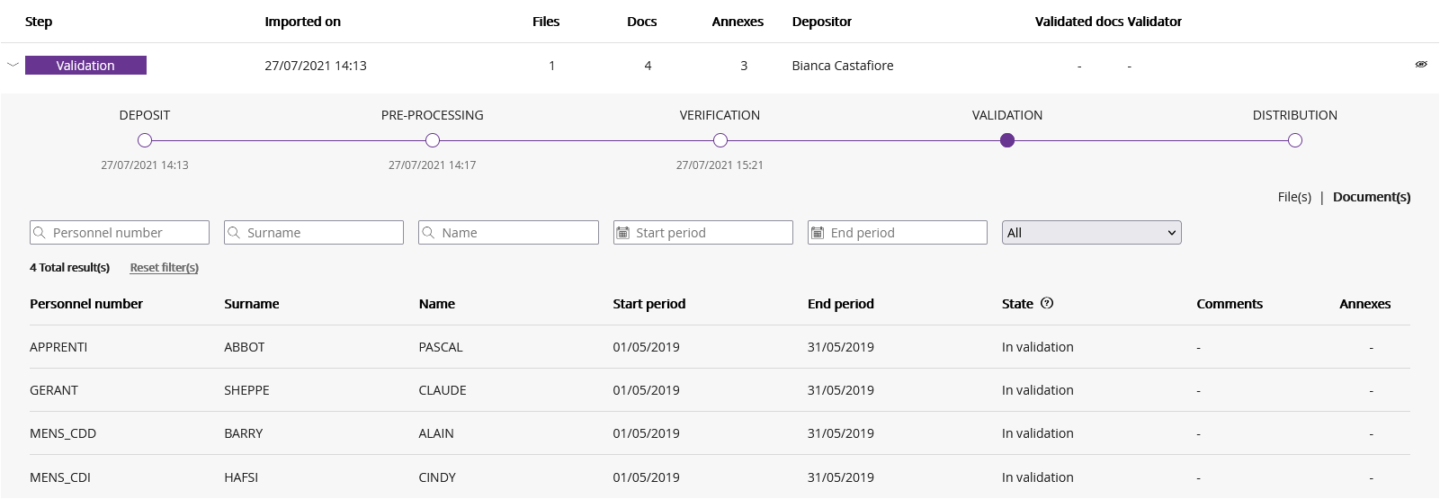 Flow tracking screen - Validation with details