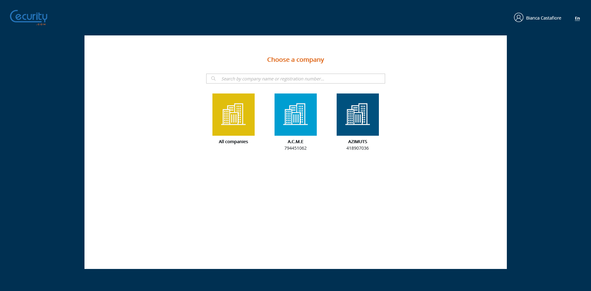 Company selection module with multi-company