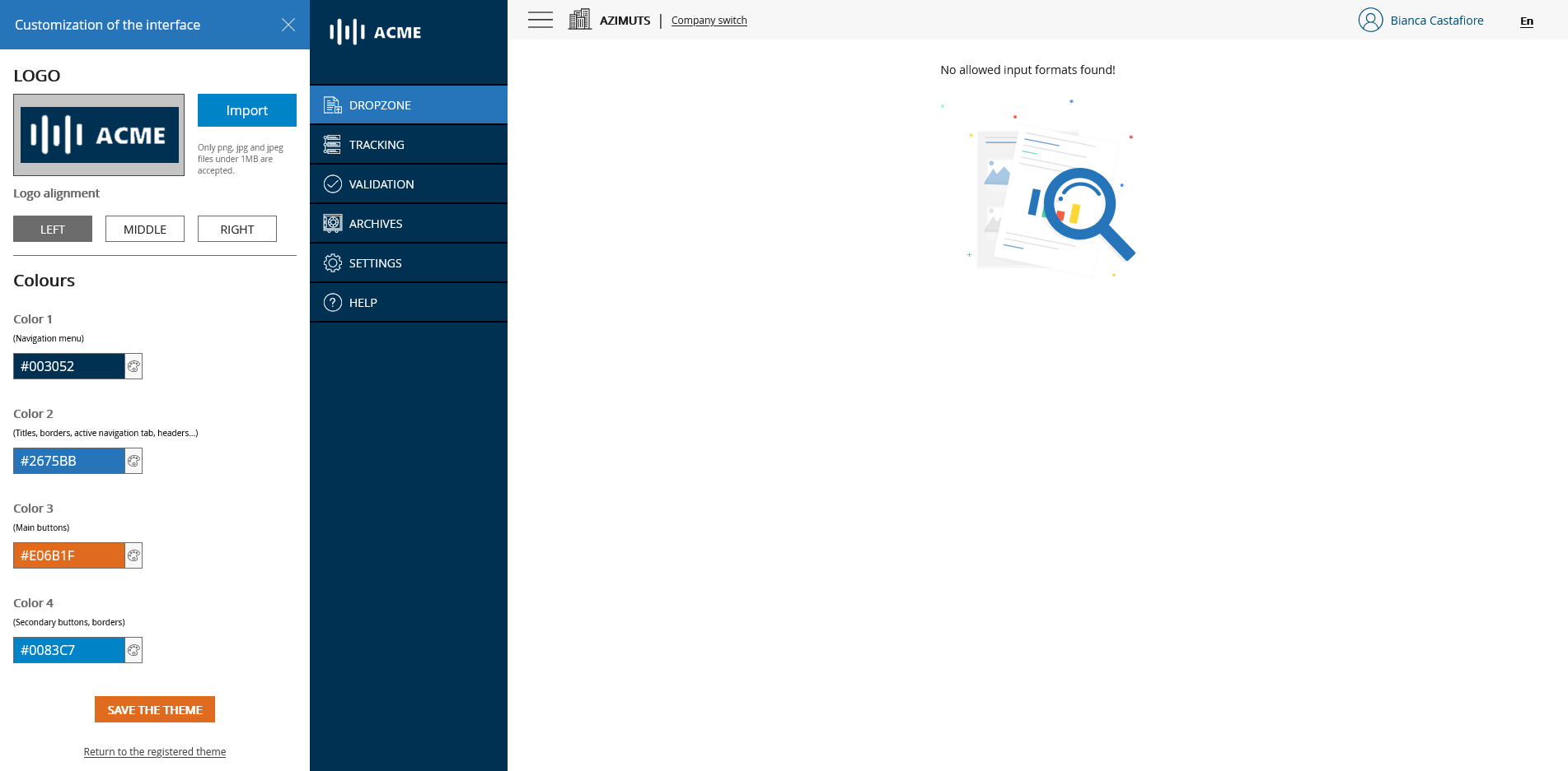 Interface customization screen