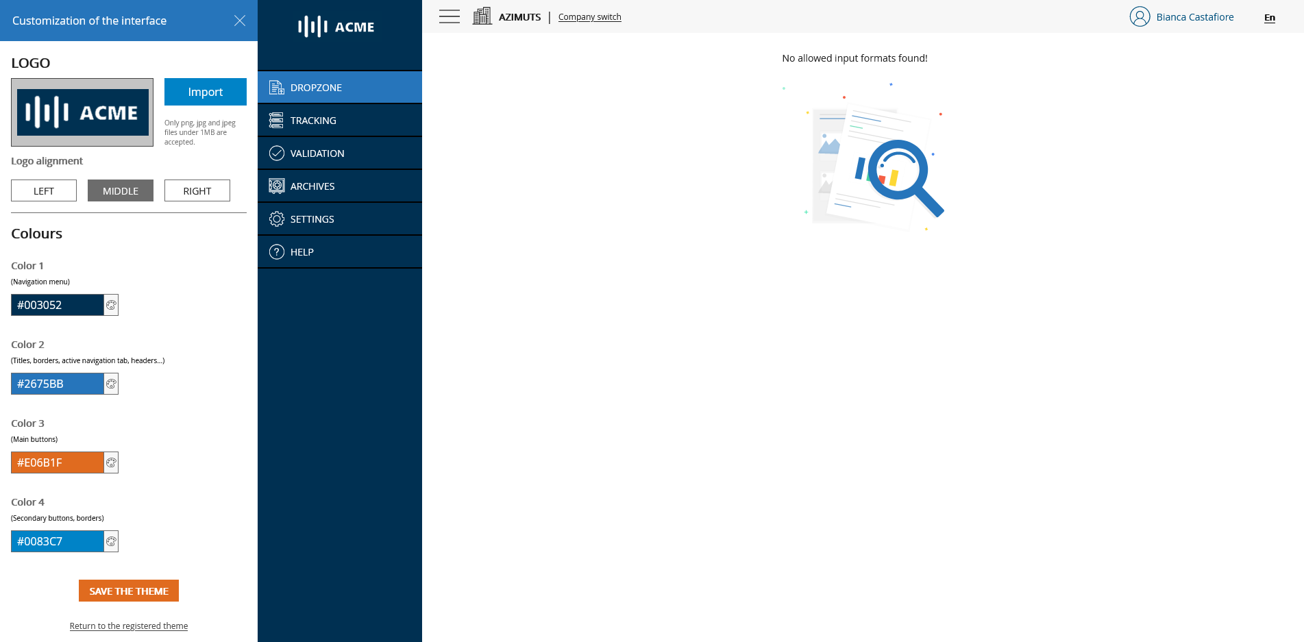 Interface customization screen - Logo change
