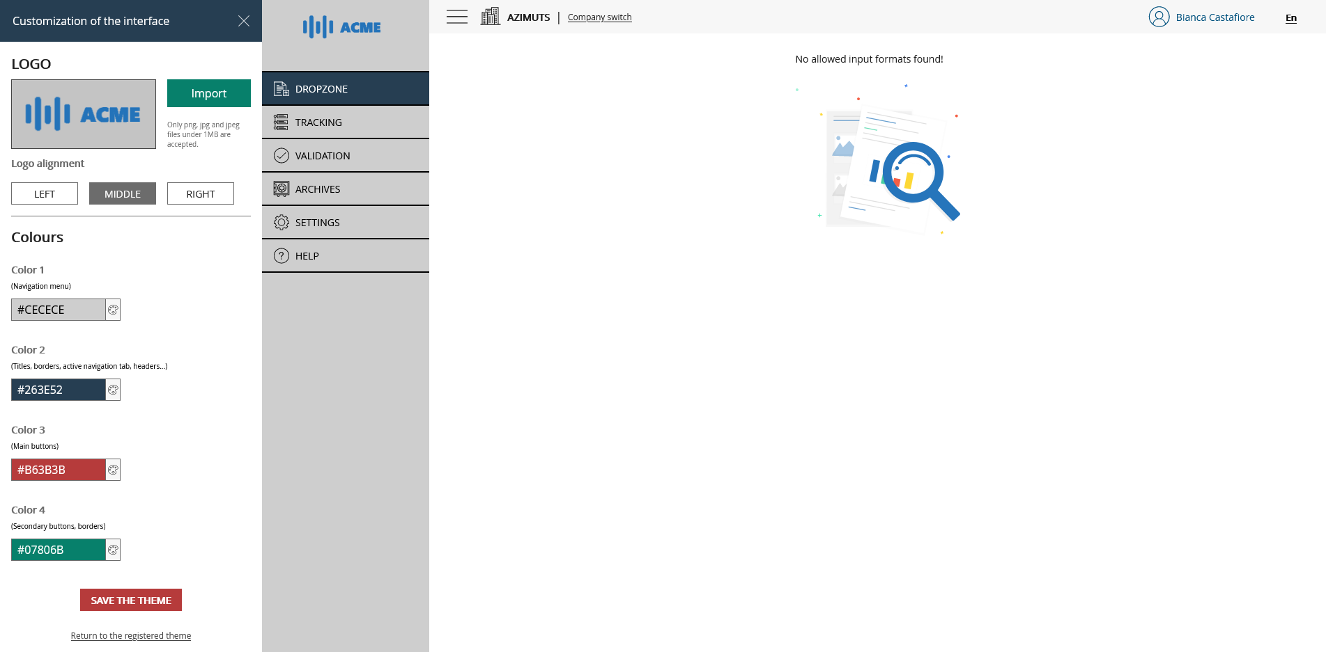Interface customization screen - Change of colors