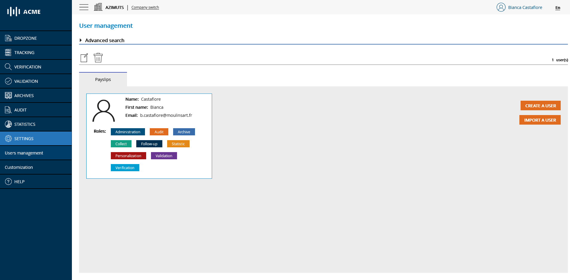 User management main screen