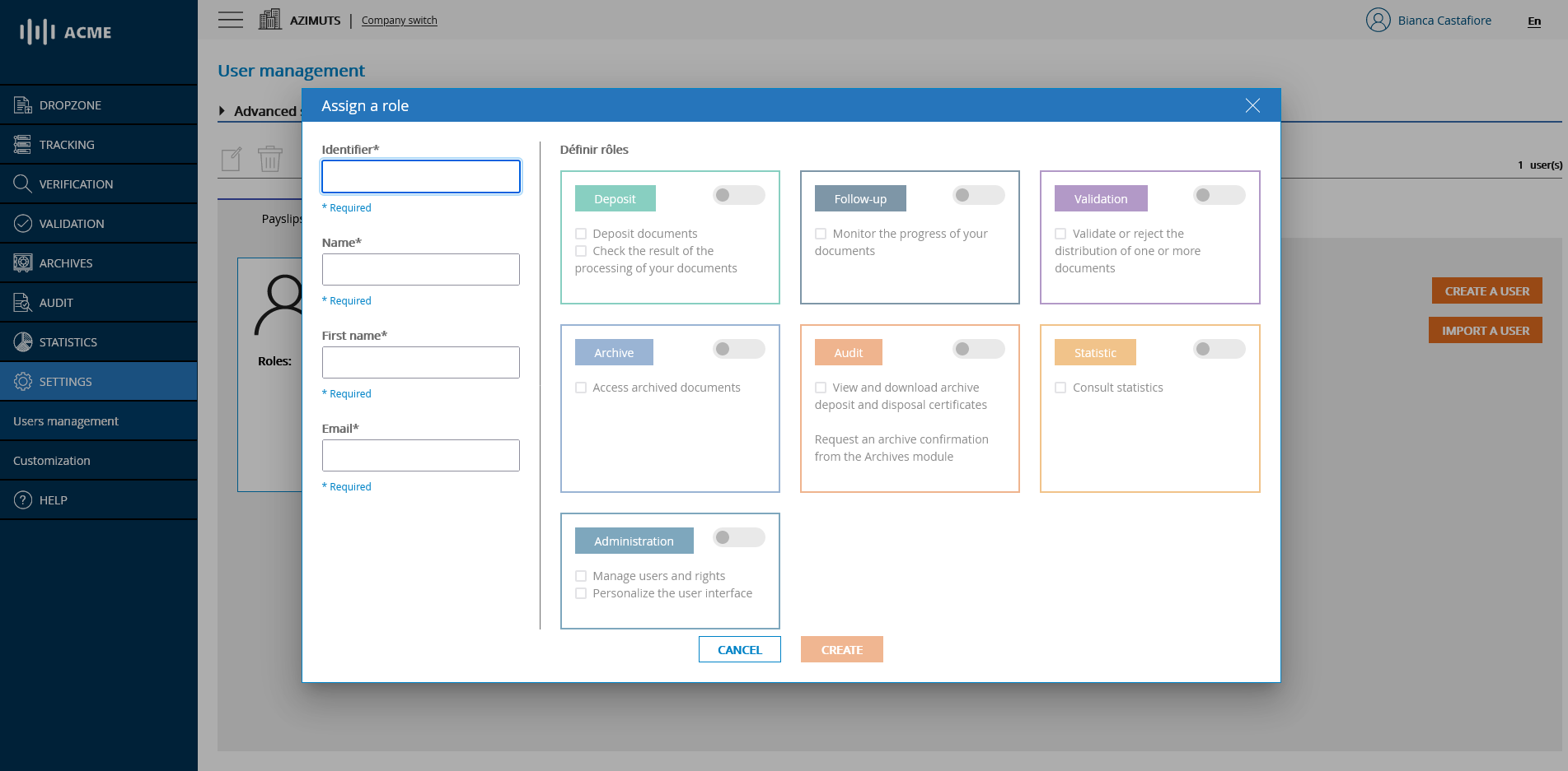User management - creating a user