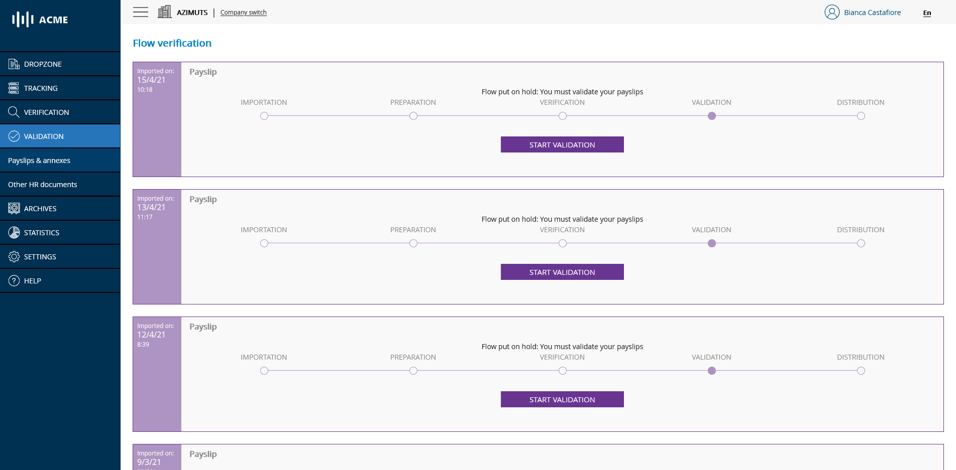 List of flows to be validated