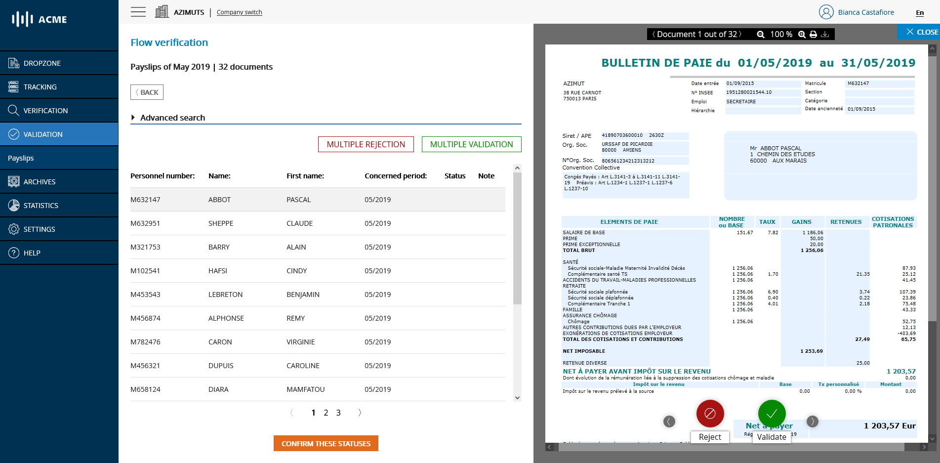 Main validation page