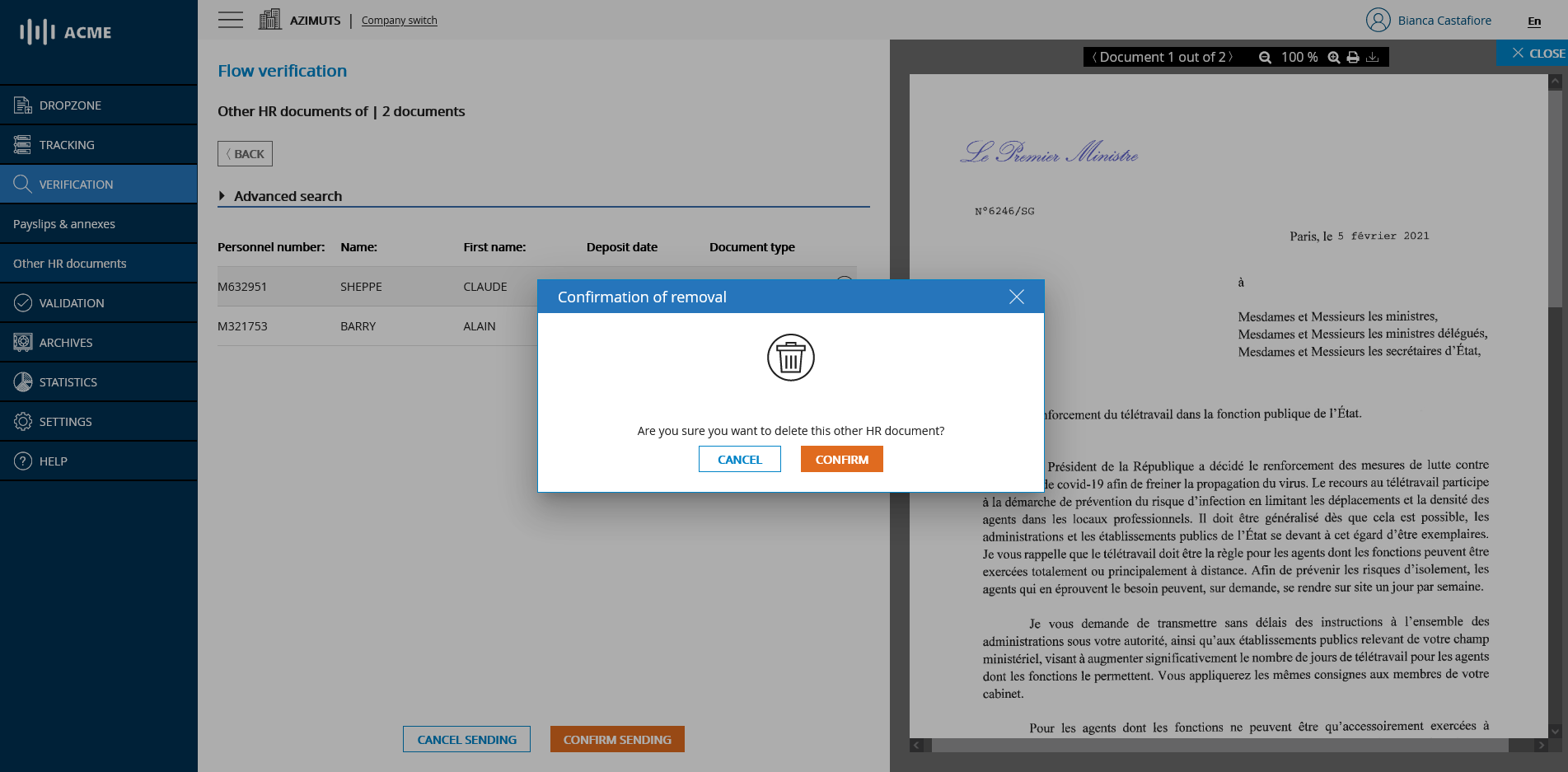 Deletion of an other HR document