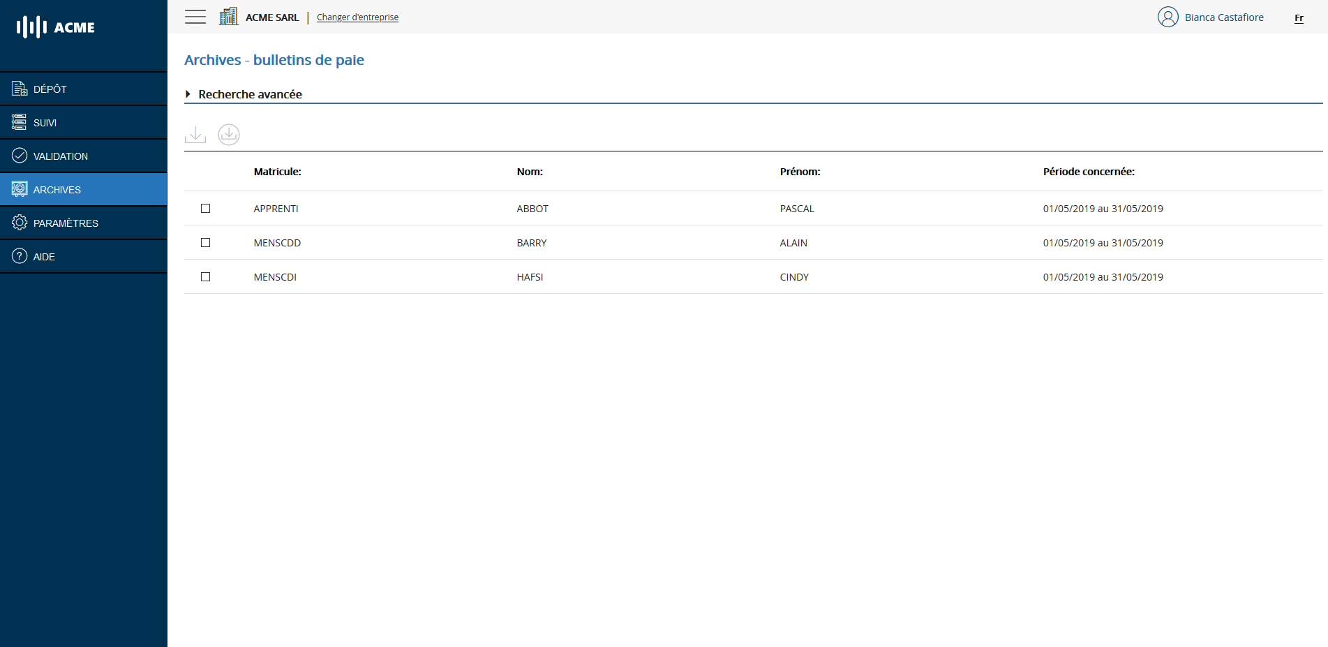 Liste des documents archivés