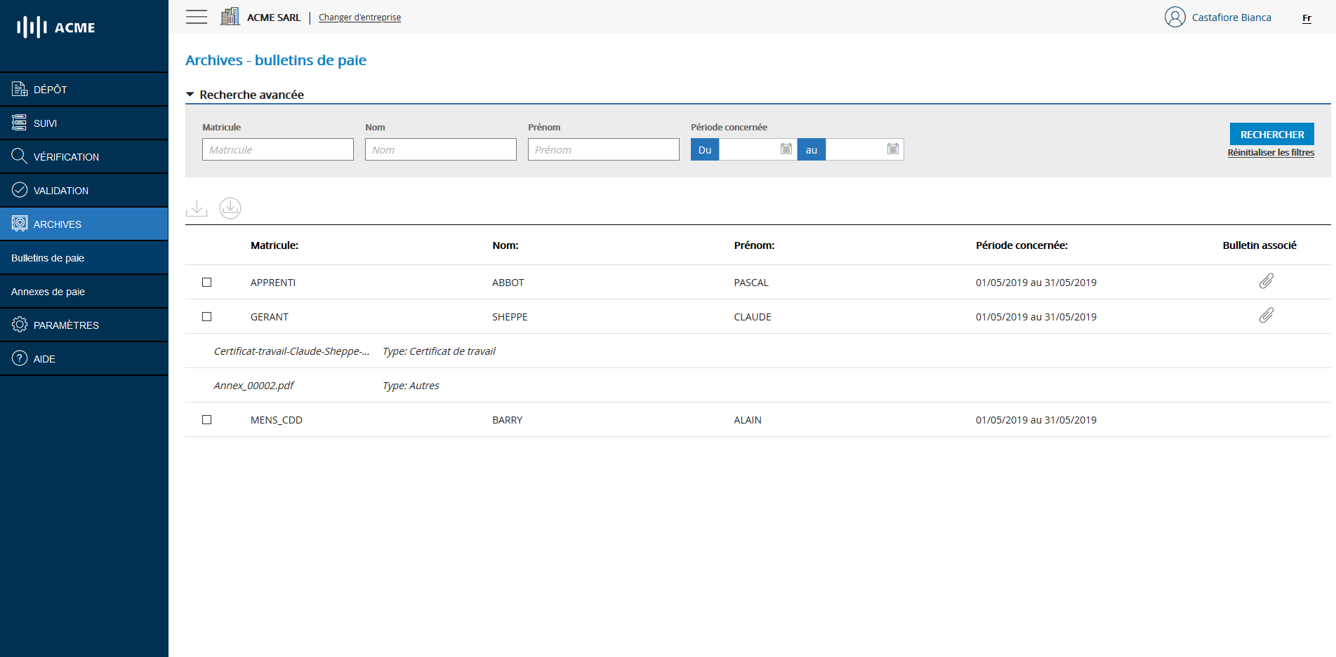 Archives bulletins de paie avec annexes