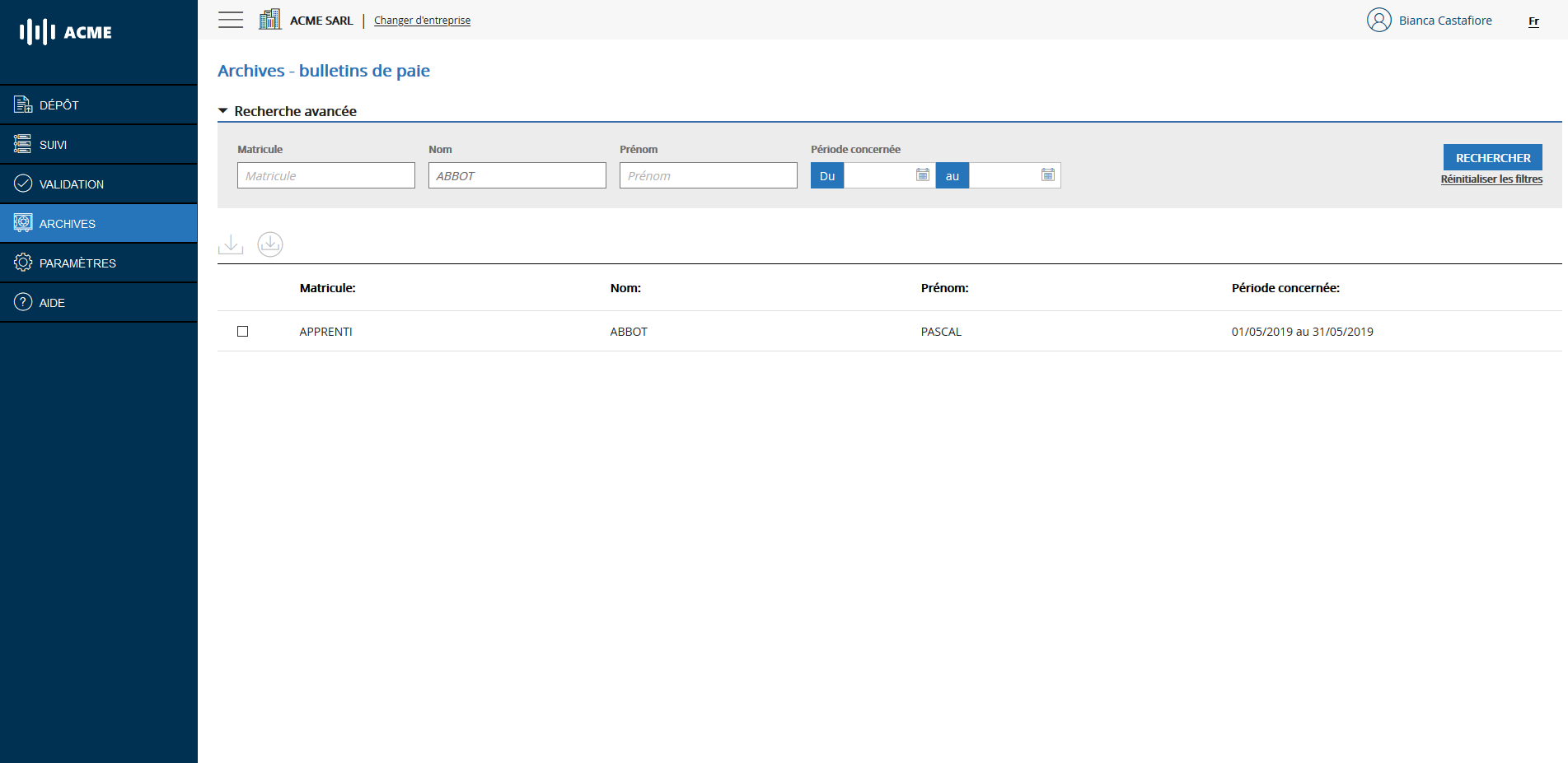 Recherche de document archivé