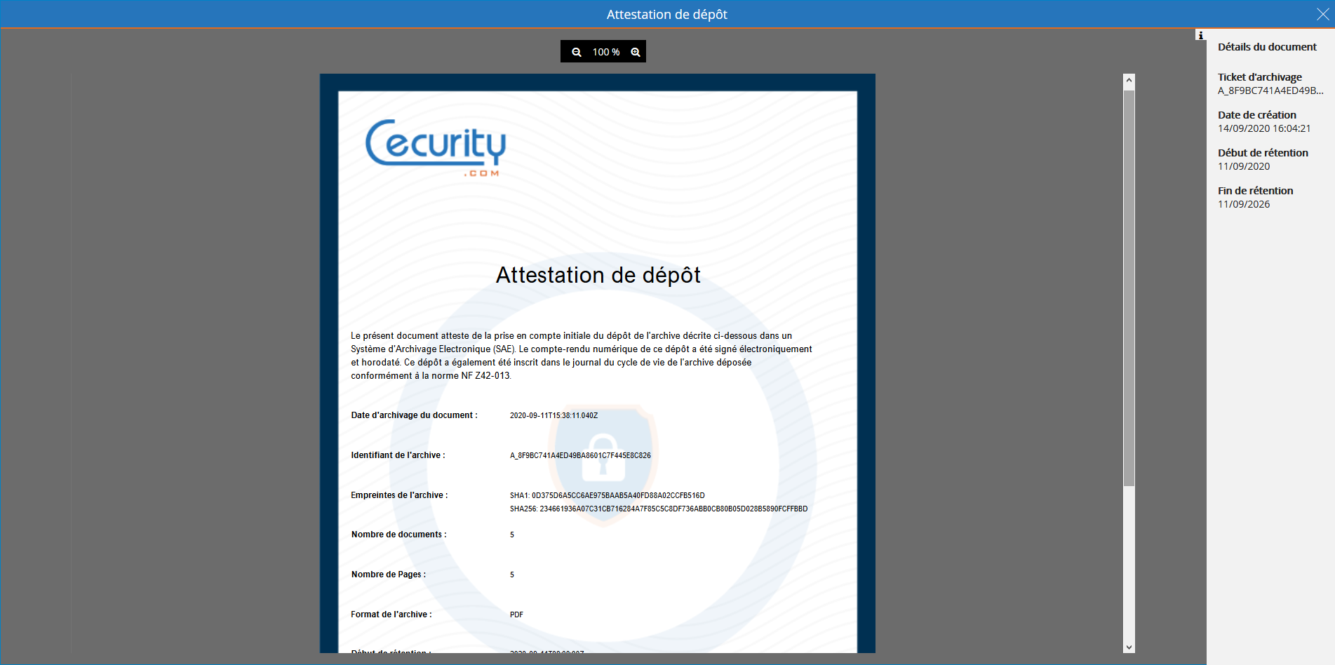 Affichage attestation de dépôt