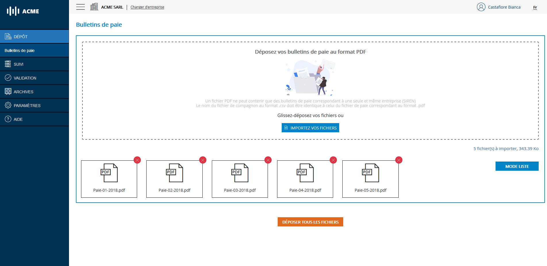 Module de dépôt de documents - ajout de fichiers