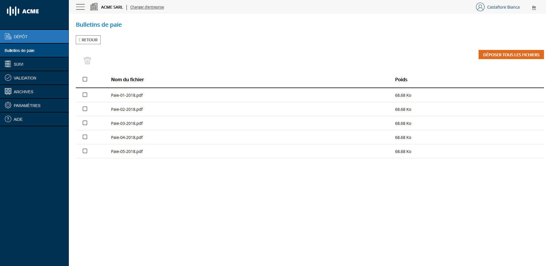Module de dépôt de documents - mode liste