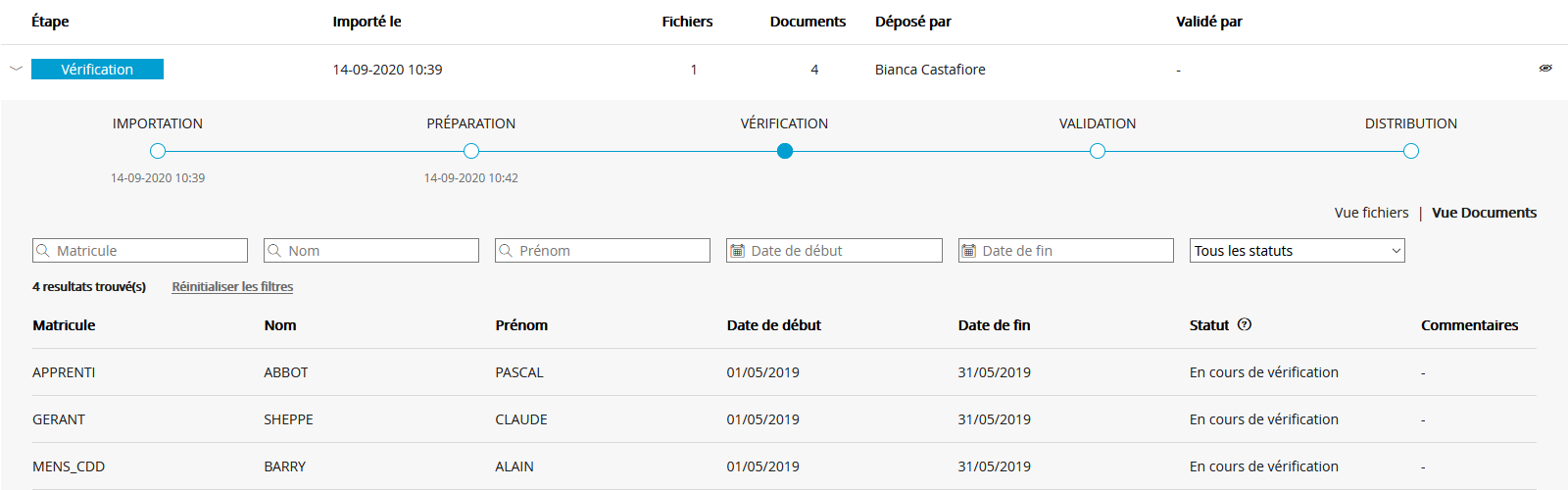 Écran de suivi des flux - Vérification avec détails