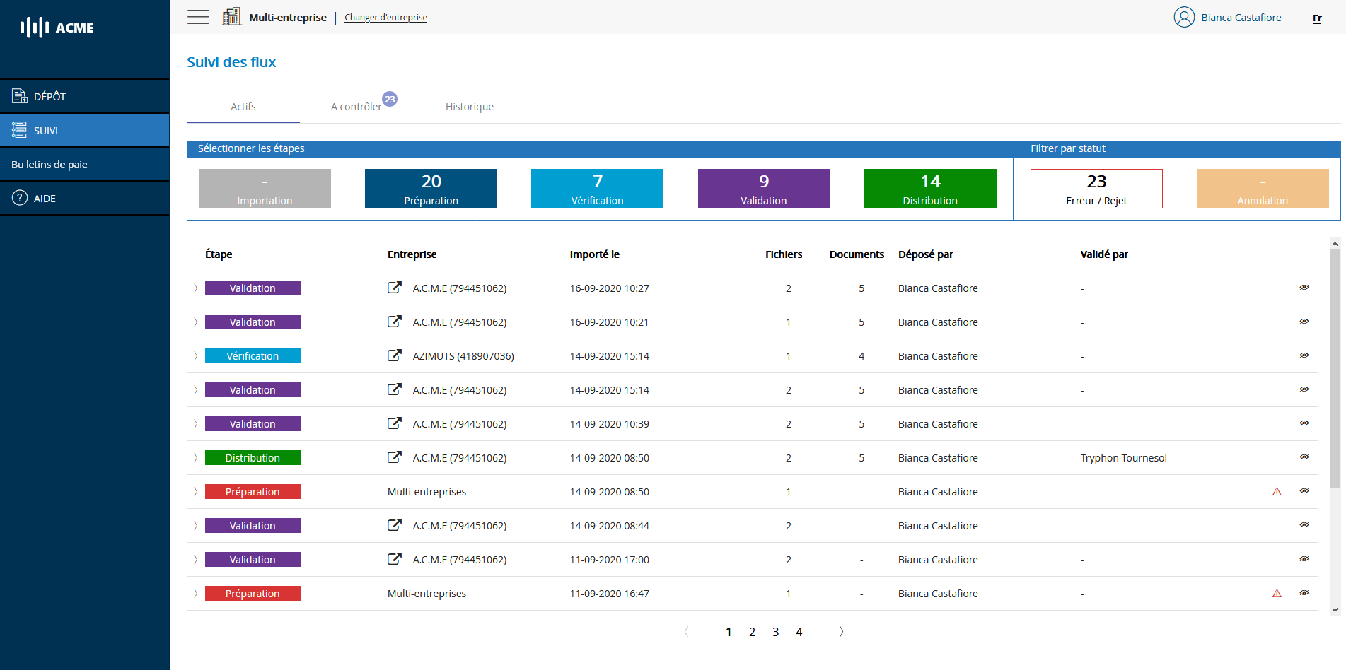 Module de dépôt de documents multi-SIREN - Suivi des flux
