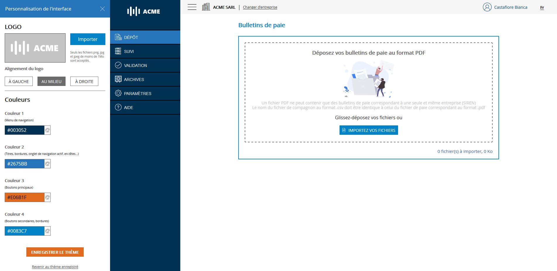 Ecran de personnalisation de l'interface - Changement de logo