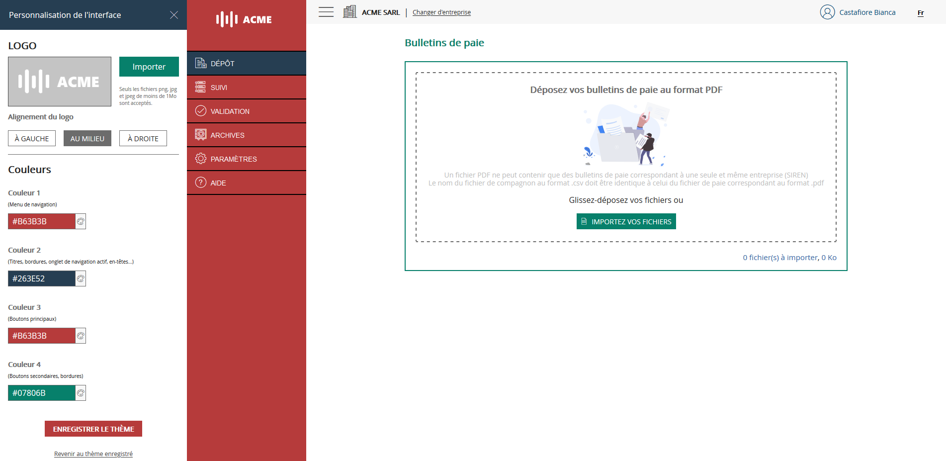Ecran de personnalisation de l'interface - Changement de couleurs