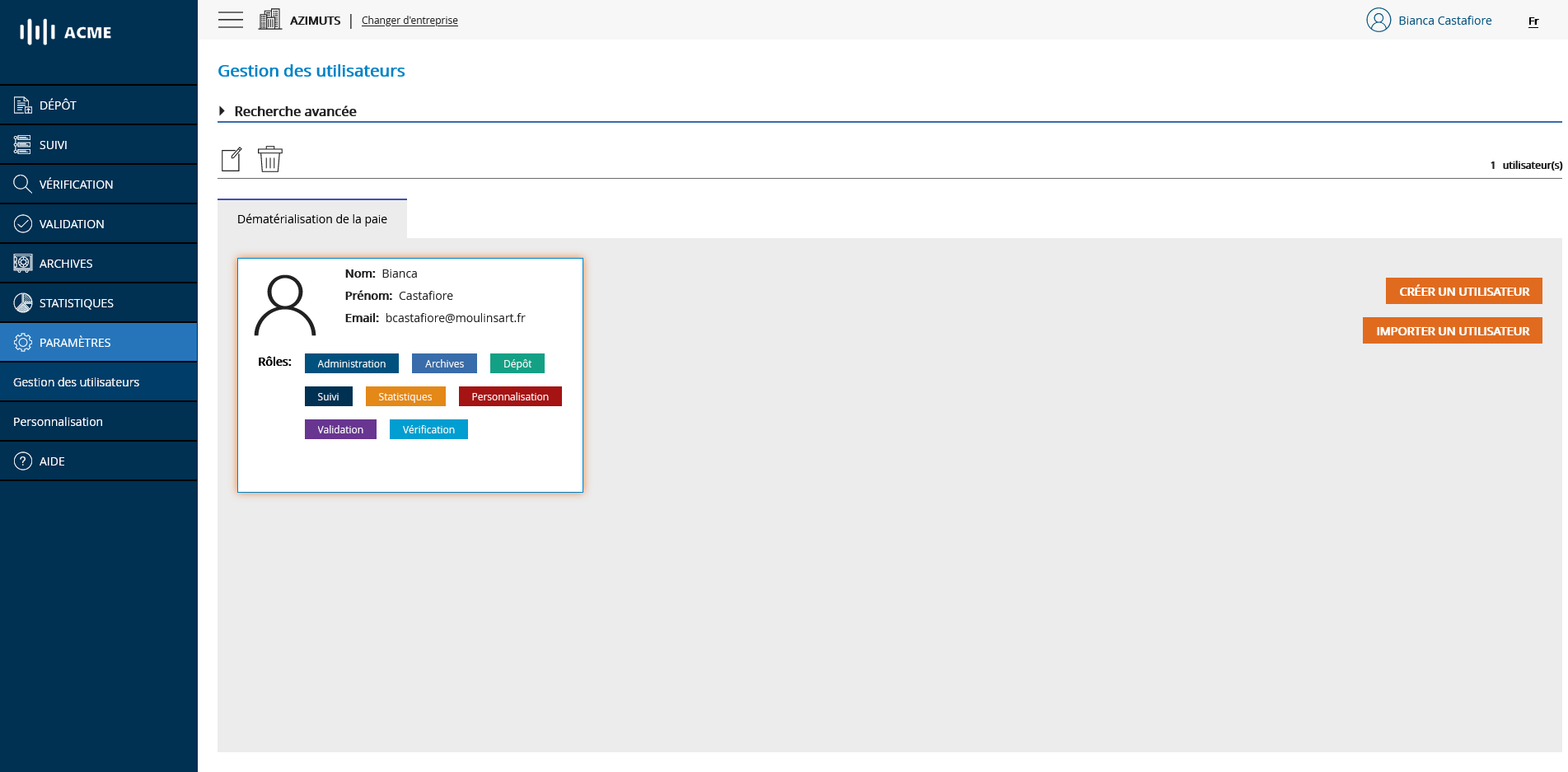Ecran principal gestion des utilisateurs
