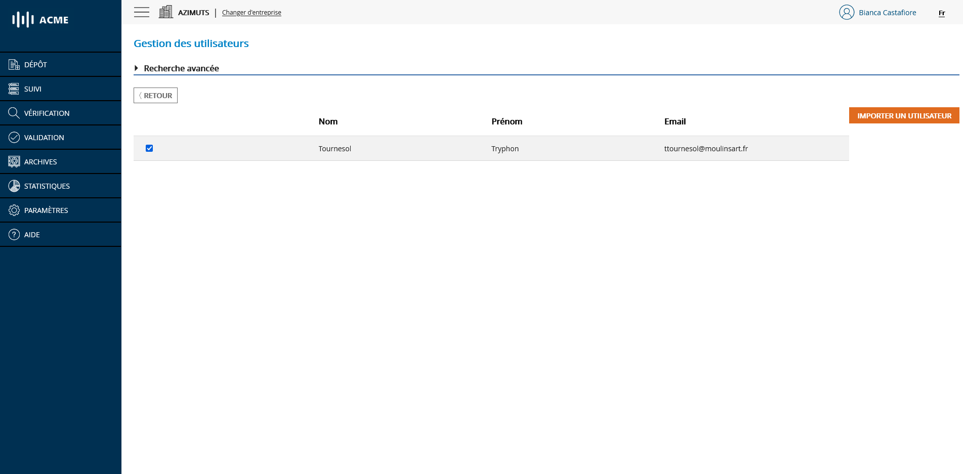 Gestion des utilisateurs - importer un utilisateur