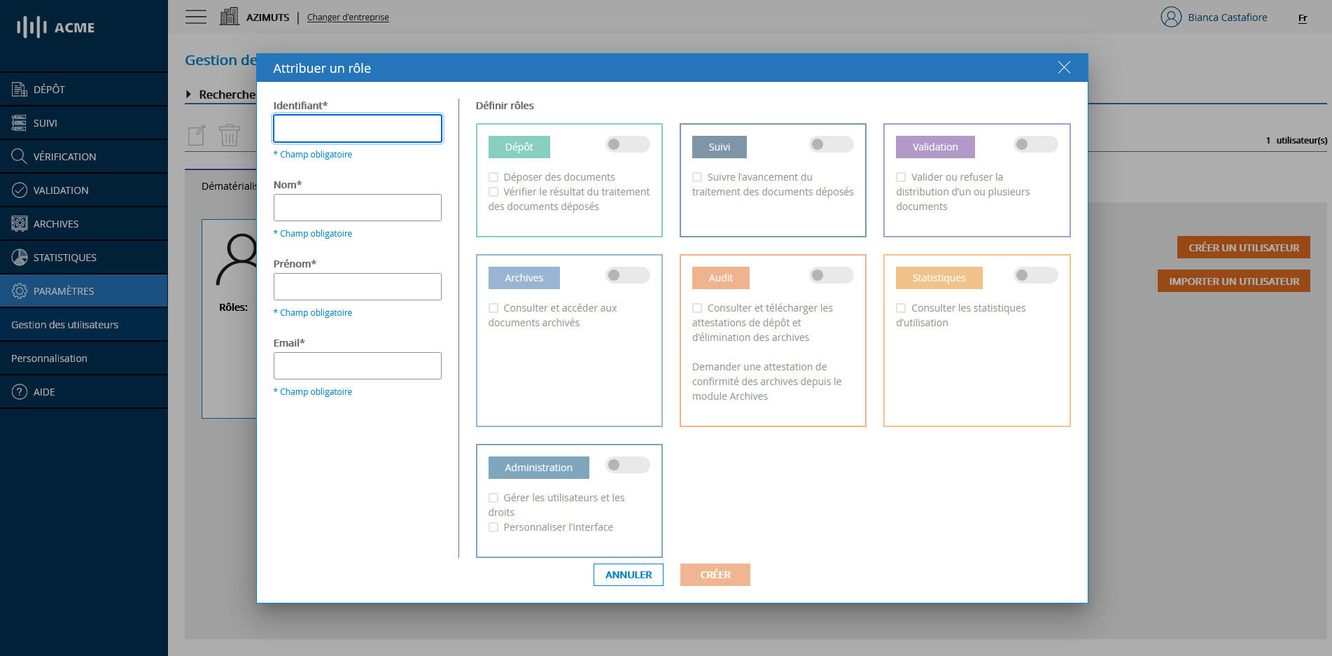 Gestion des utilisateurs - créer un utilisateur