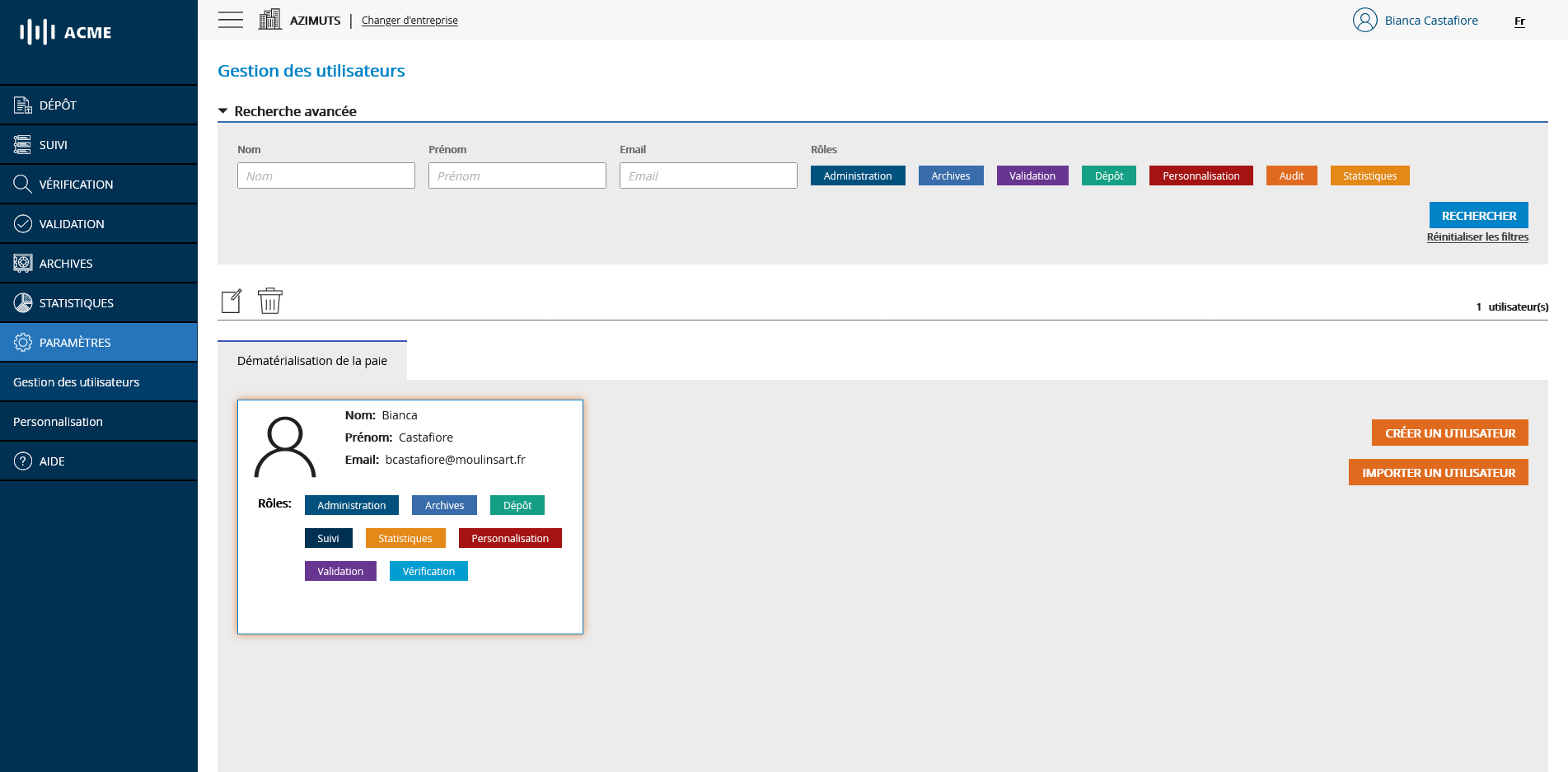Gestion des utilisateurs - Recherche
