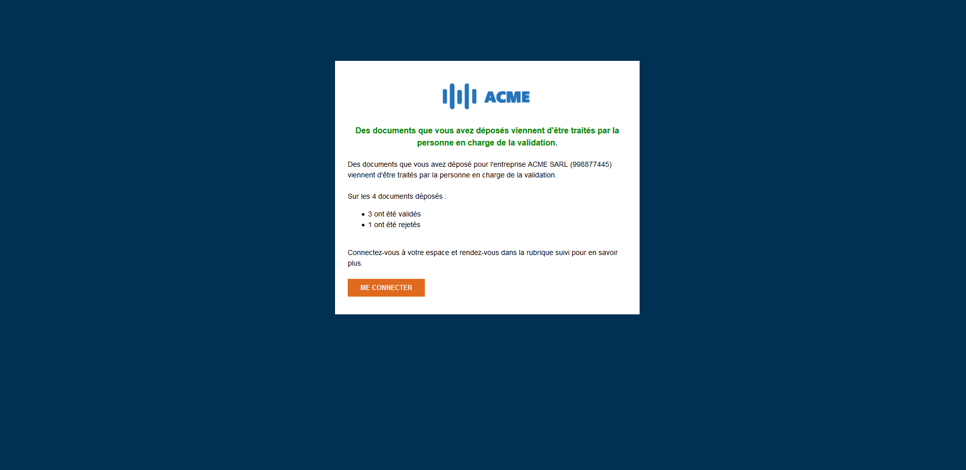 Email de notification - Résultat de la validation