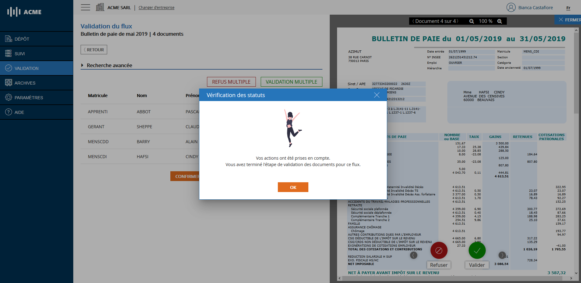 Validation terminée avec succès