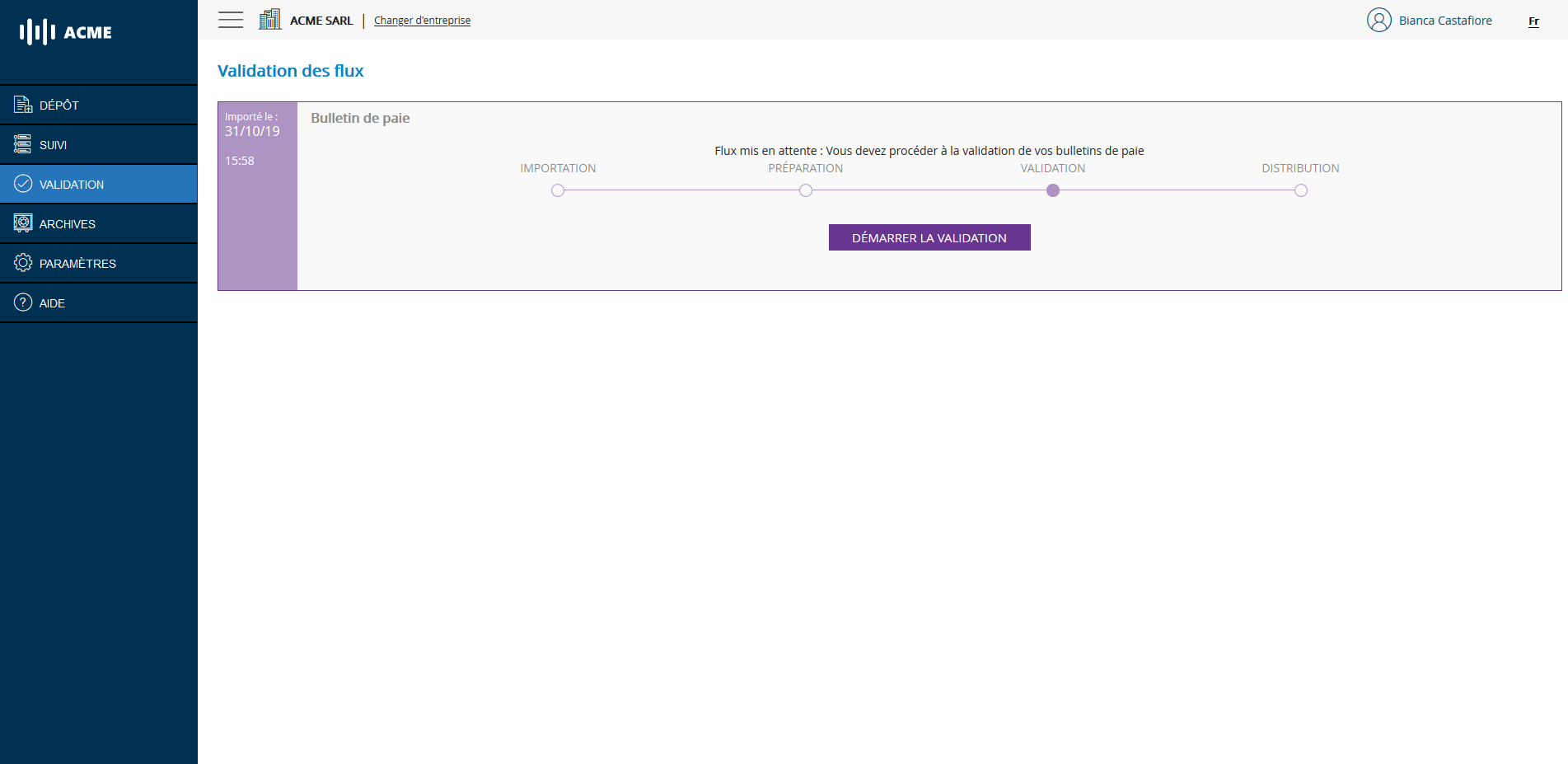 Liste des flux à valider