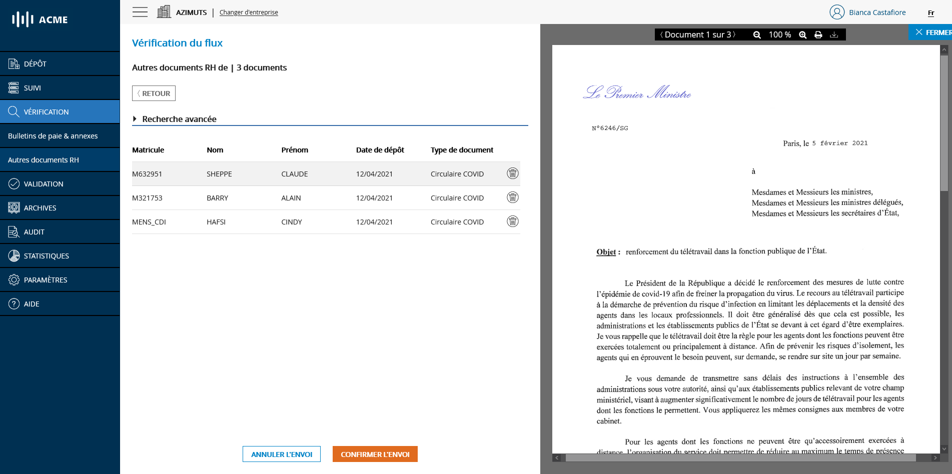 Page de vérification principale