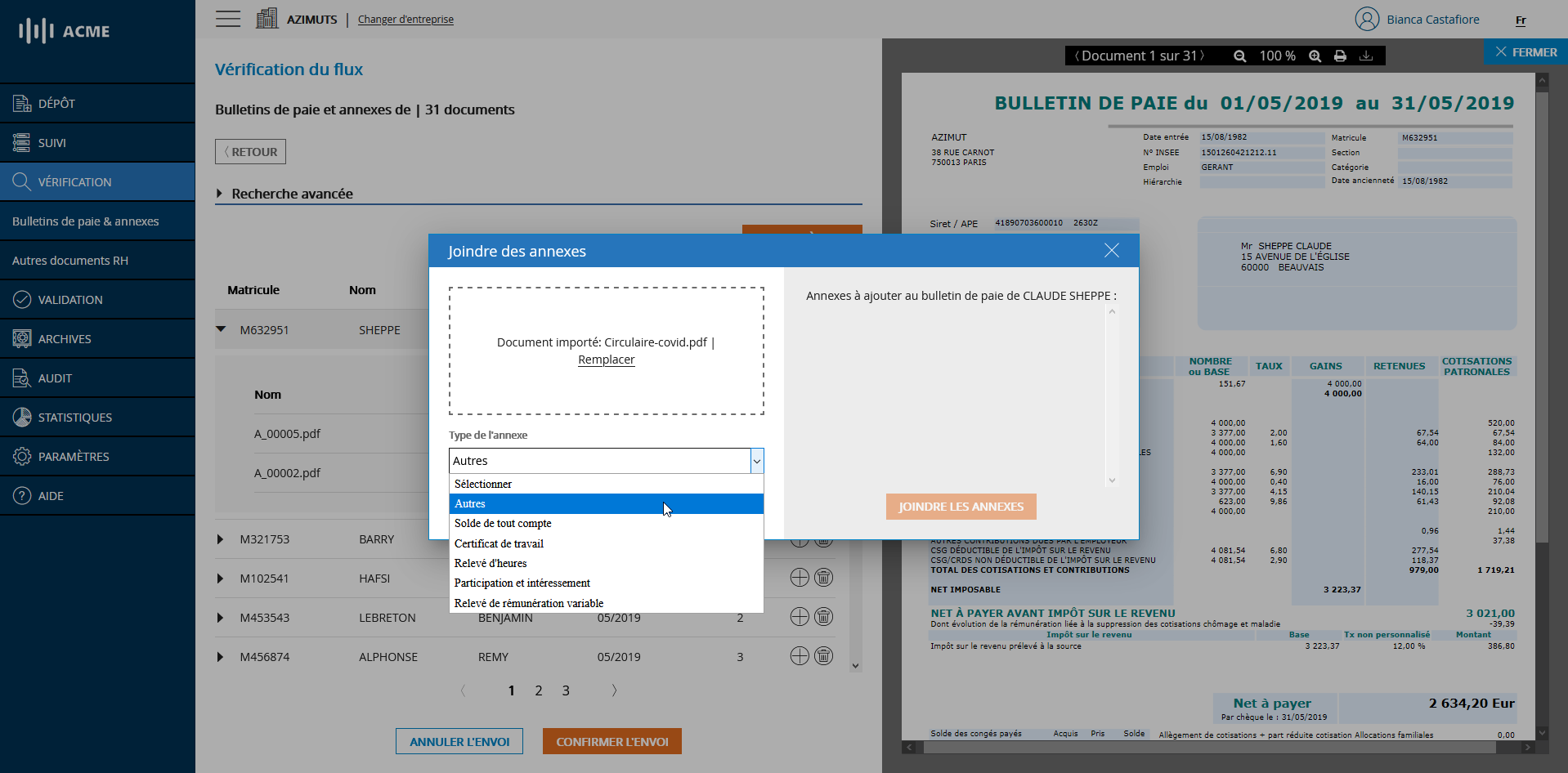 Choix du type d'annexe à ajouter