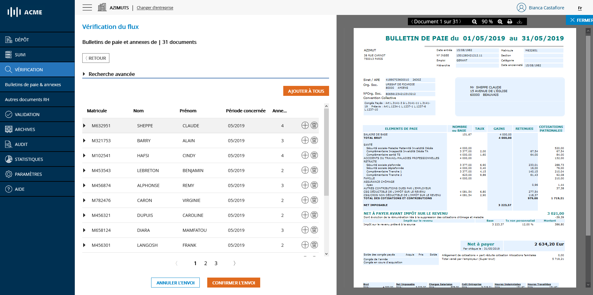 Page de vérification principale