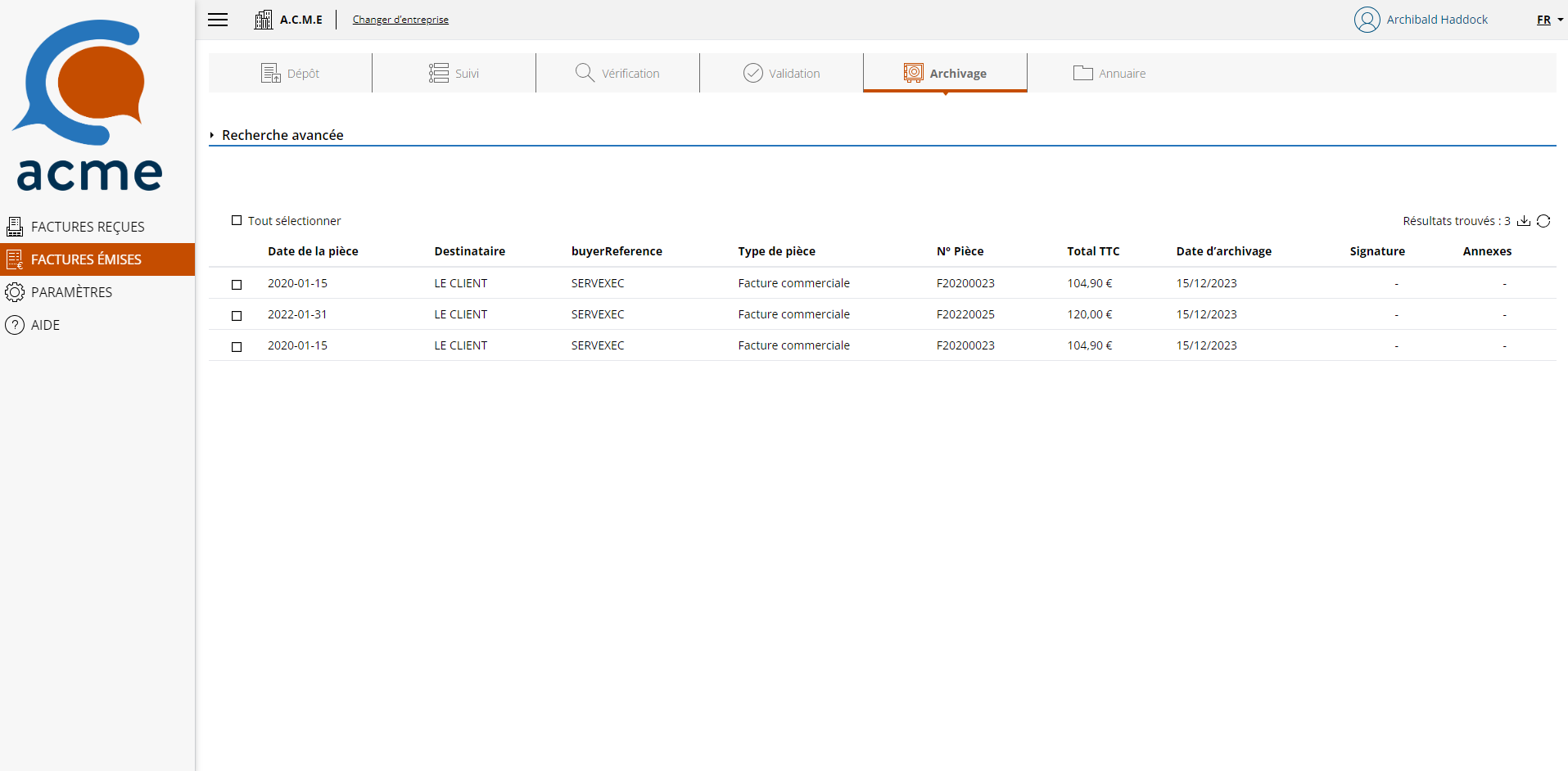 Liste des archives